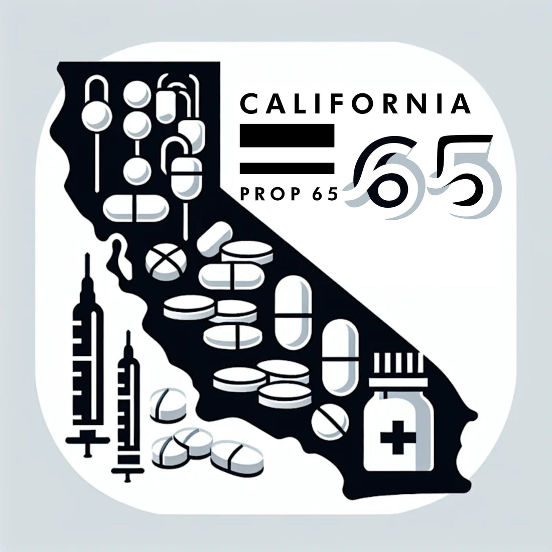 Image of CA state outline with Prop 65 imagery. Why Refluxter Has a Prop 65 Warning